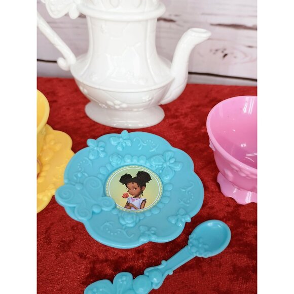 Disney Princess Tea Set With Plates Cups Teapot & Spoons For Kids Play Plastic M - Picture 7 of 8